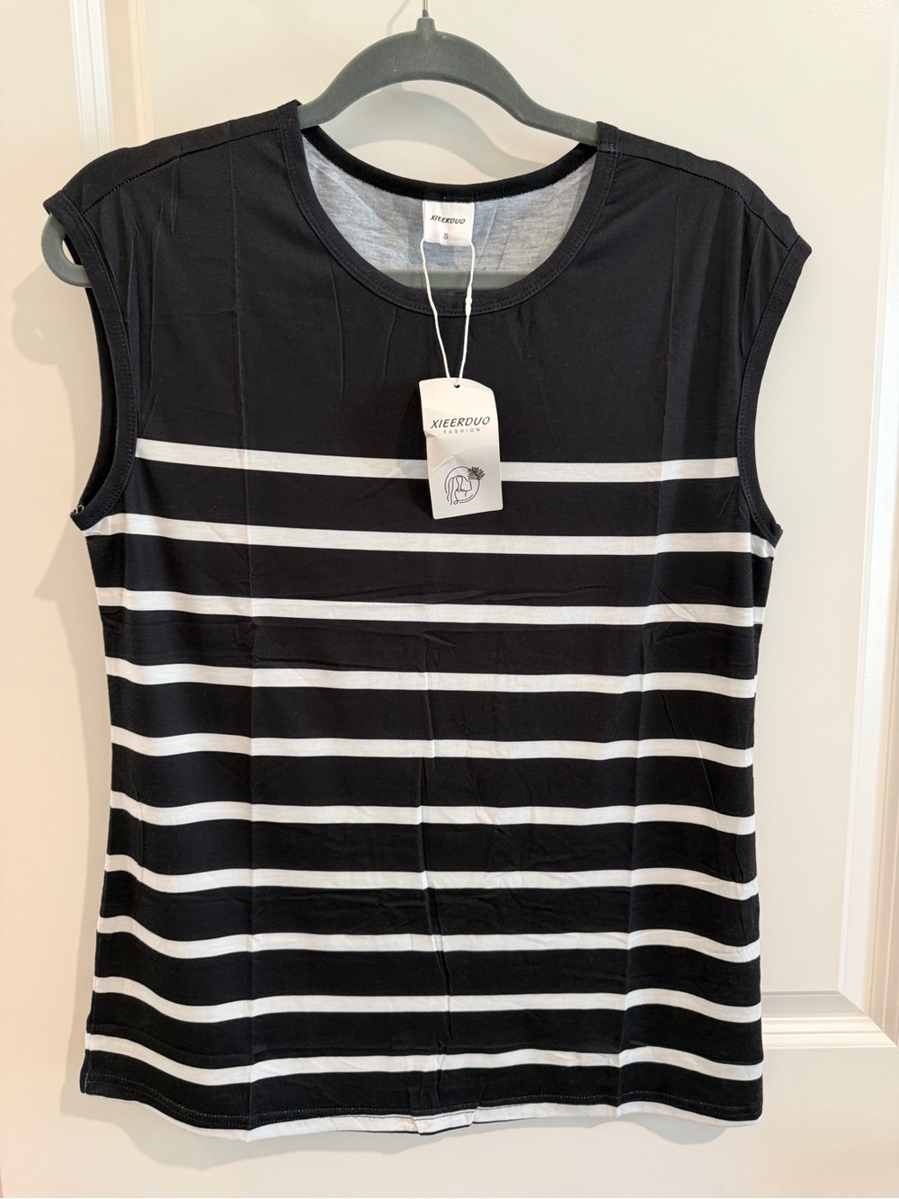 Black & White Striped Sleeveless Women’s Top